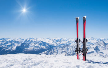 pair of skis on a mountain top